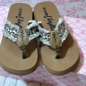 Gypsy Jazz Tan and Leopard Flip Flops